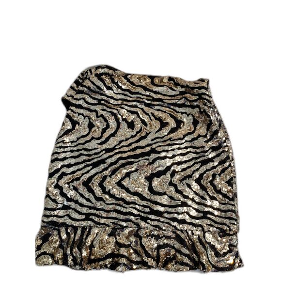 Bebe Black with Swirling Gold Sequins Spaghetti Strap Evening Dress S - Picture 7 of 7